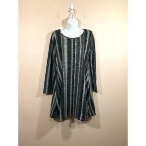 Axyeh Womens Lagenlook Striped Sweater Tunic S Grey Boho Pockets Minimalist